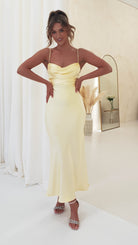 Everleigh Soft Satin Midi Dress | Butter Yellow | Wedding Guest Dress | Oh Hello Clothing