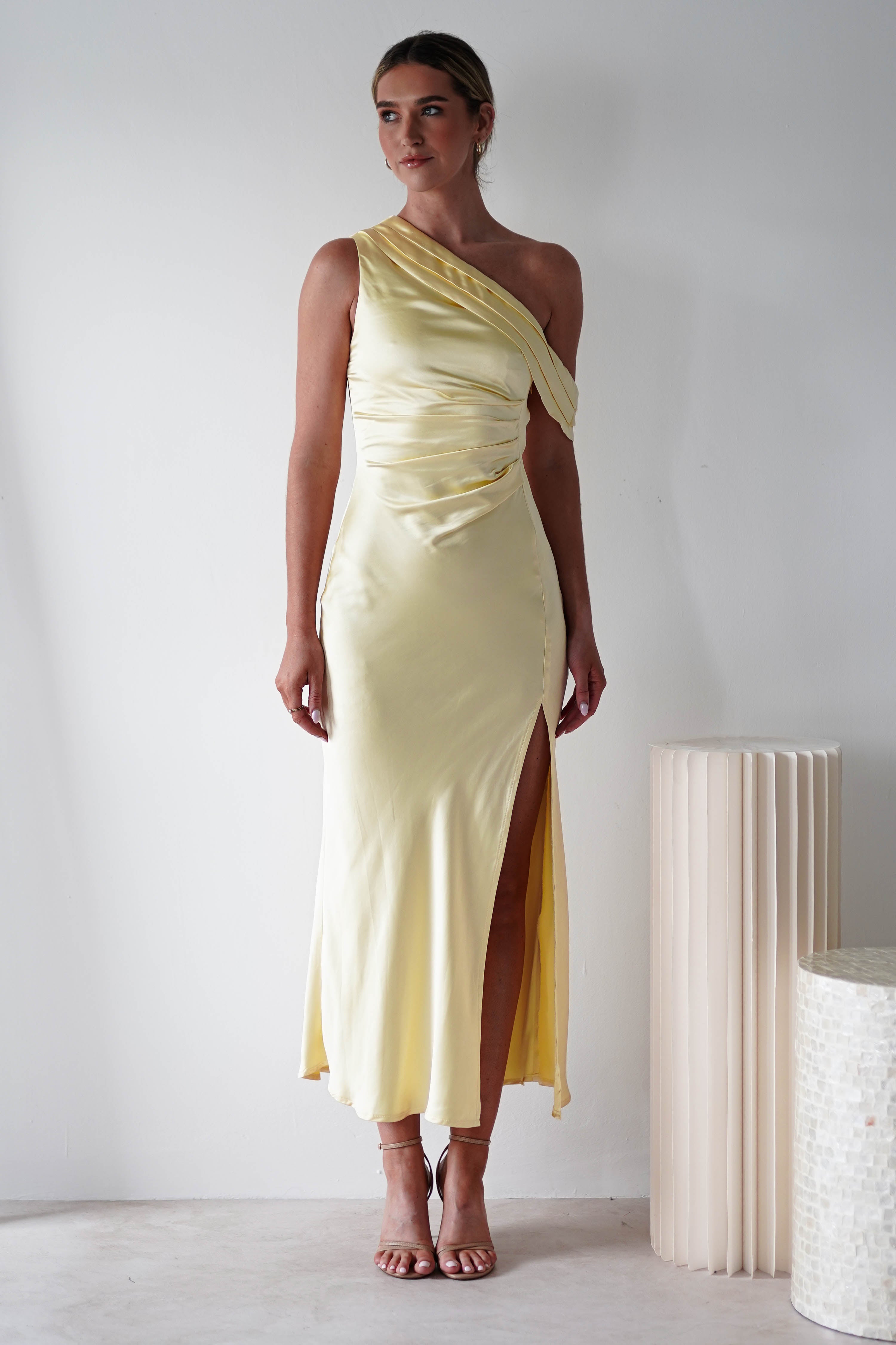 Zeila Soft Satin Maxi Dress | Yellow