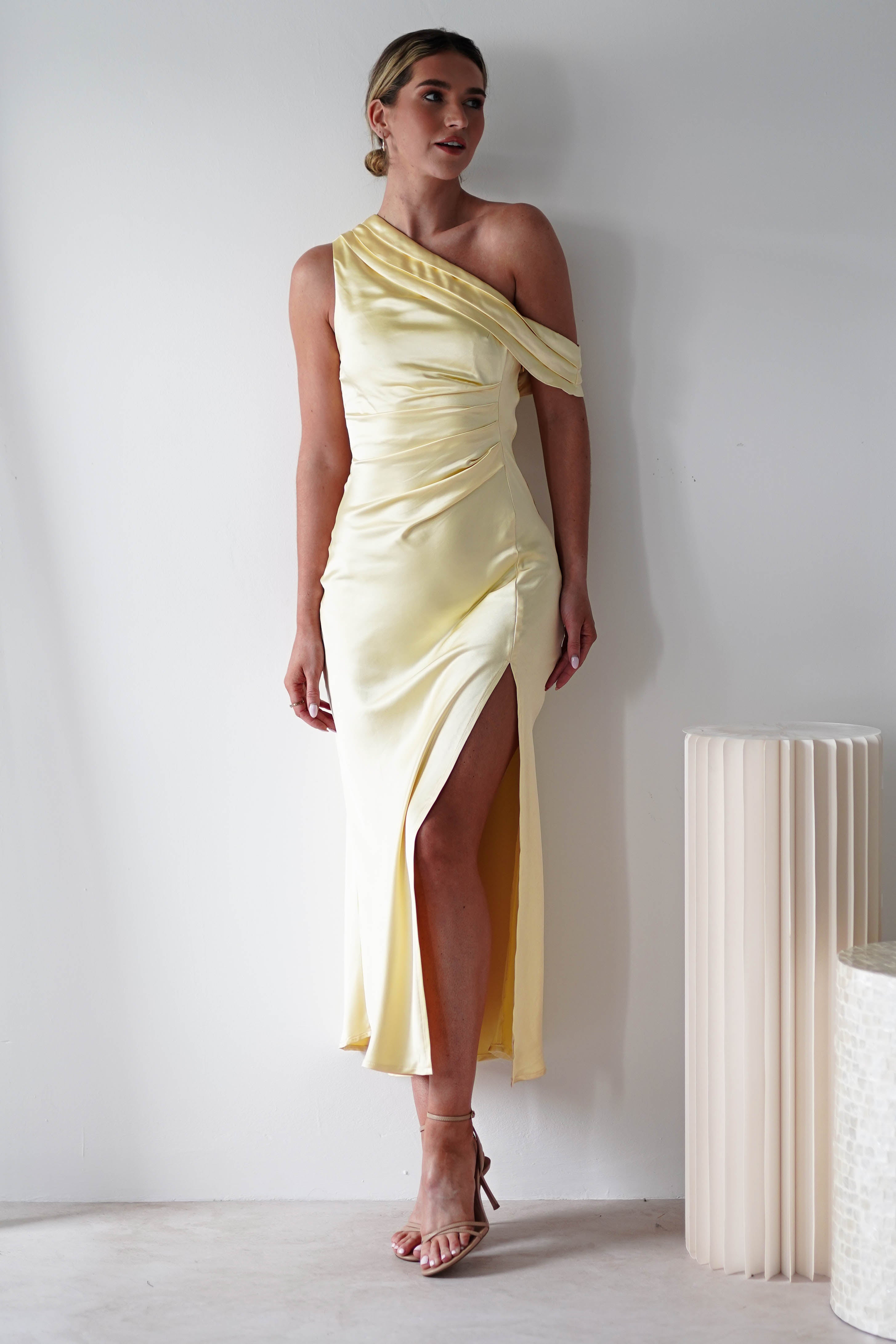 Zeila Soft Satin Maxi Dress | Yellow