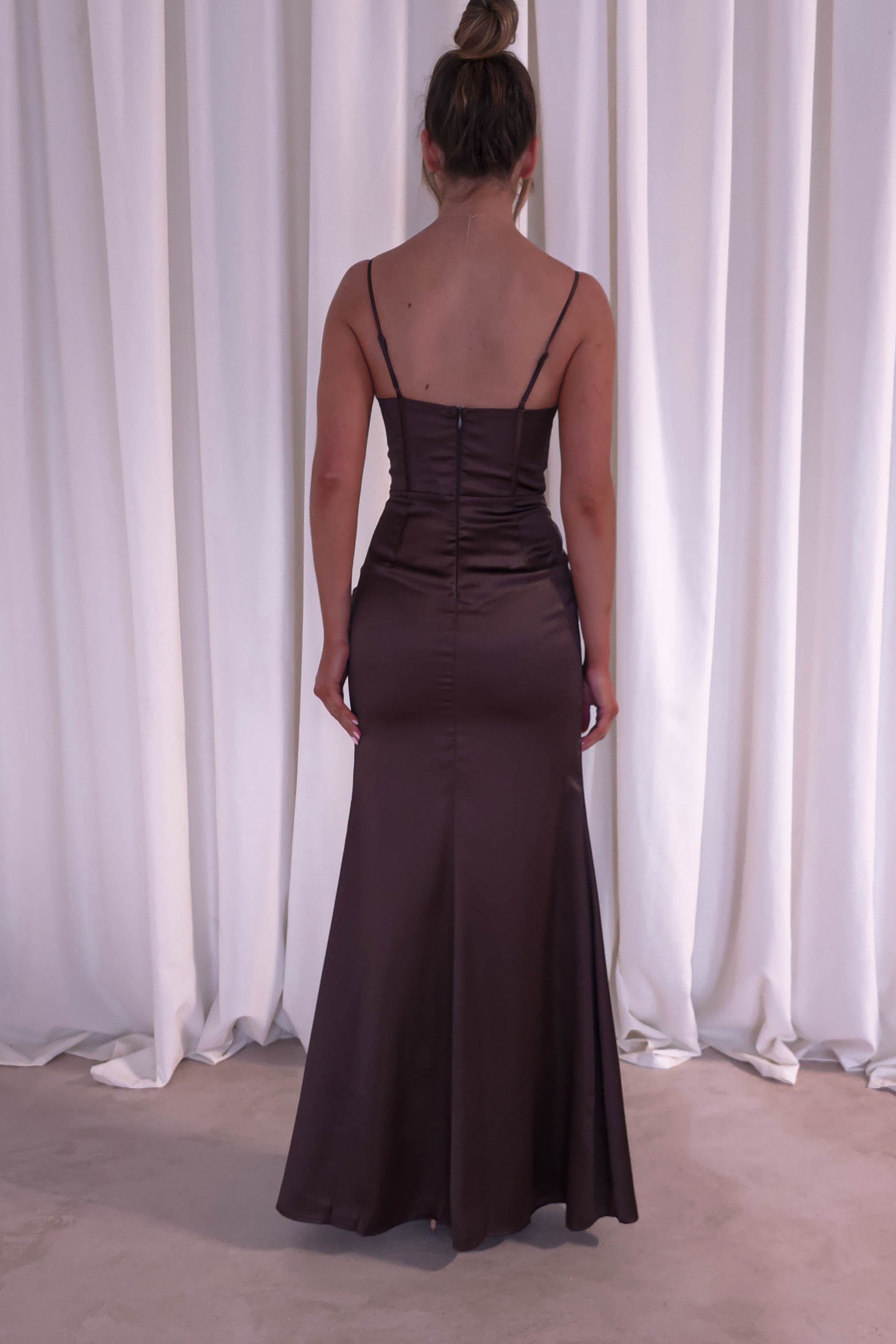 Ziah Soft Satin Gown | Chocolate