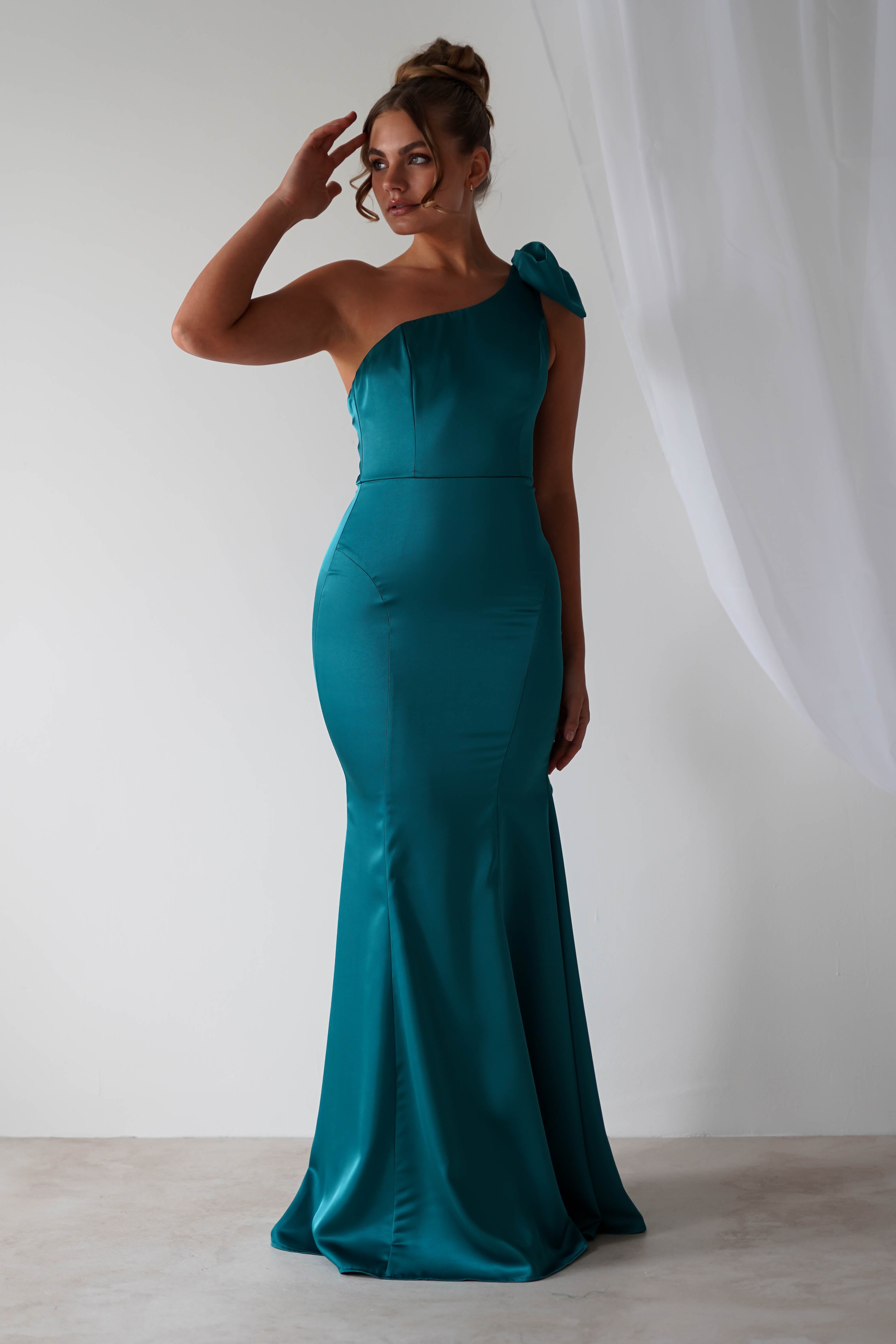 Zoe One Shoulder Gown | Teal Green