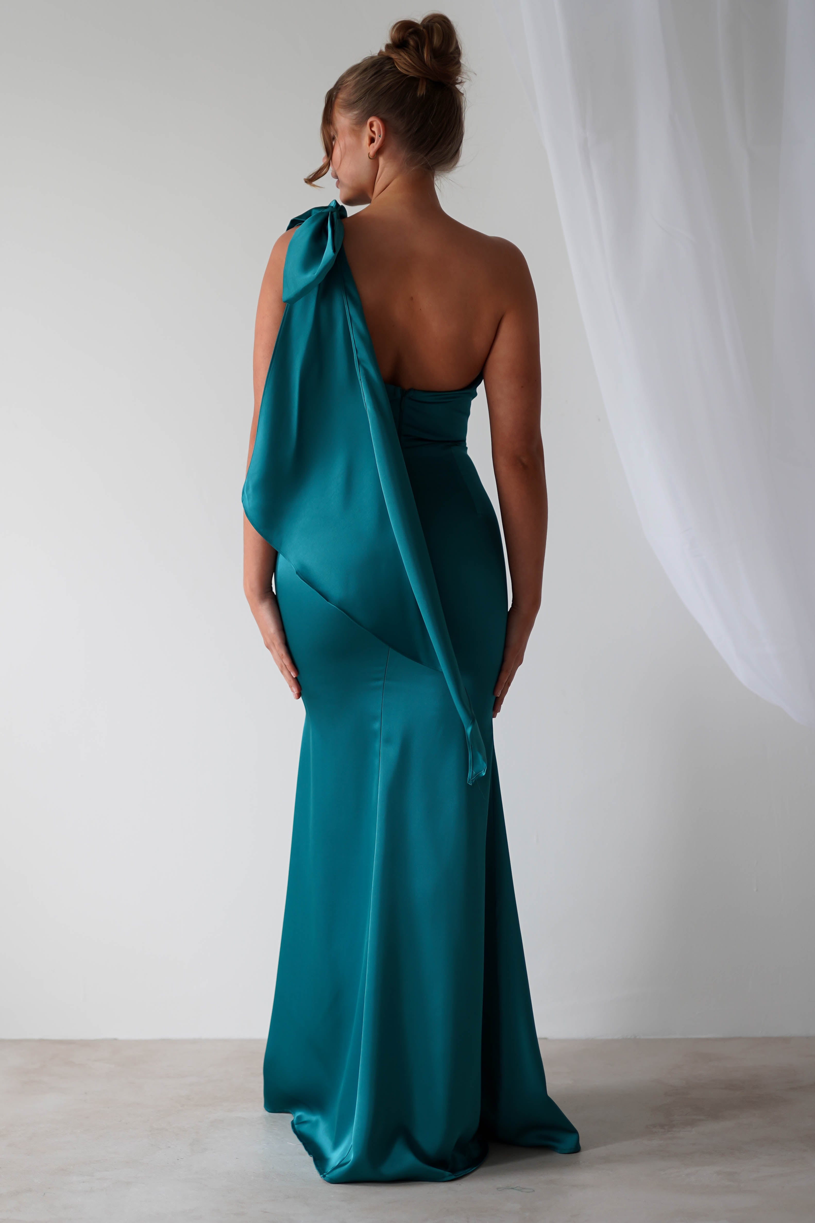Zoe One Shoulder Gown | Teal Green