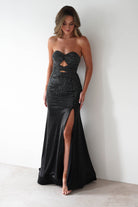 Zohra Cut Out Strapless Rhinestone Gown | Black | Debs & Prom | Formal Gown | Oh Hello Clothing