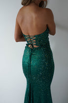 Zohra Cut Out Strapless Rhinestone Gown | Emerald | Debs & Prom | Formal Gown | Oh Hello Clothing