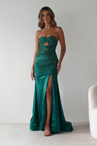 Zohra Cut Out Strapless Rhinestone Gown | Emerald | Debs & Prom | Formal Gown | Oh Hello Clothing