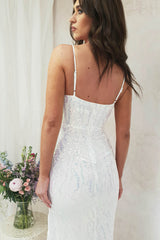 Clabelle Iridescent Sequin Gown | White