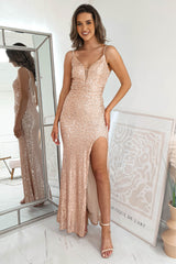 Kiana Sequin Beaded Back Gown | Rose Gold