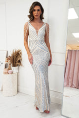 Priscilla Sequin Bodycon Gown | Silver
