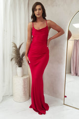 Luna Soft Satin Gown | Red