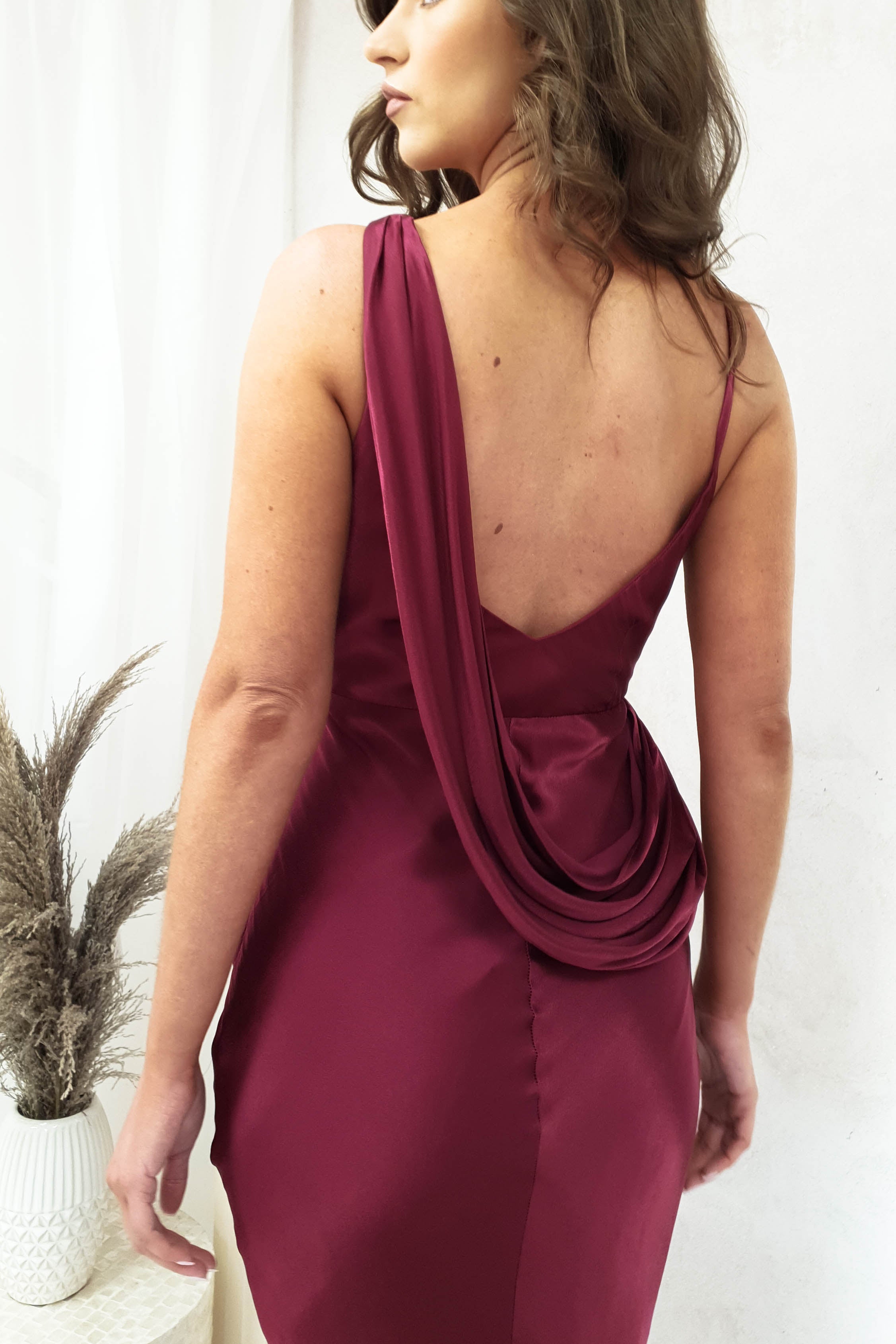 Zelda Draped Back Gown | Dark Wine