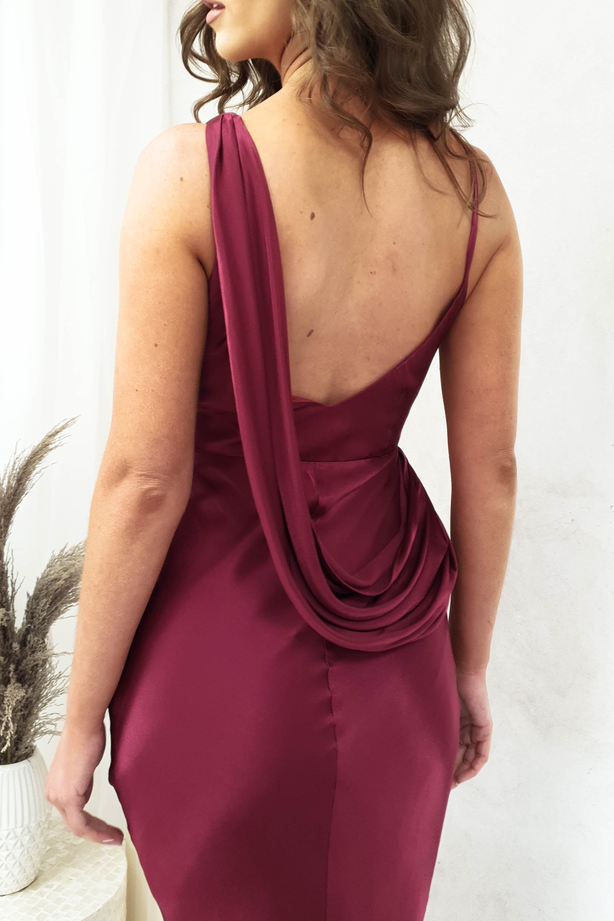 Zelda Draped Back Gown | Dark Wine