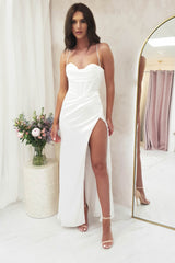 Cally High Slit Corset Gown | White