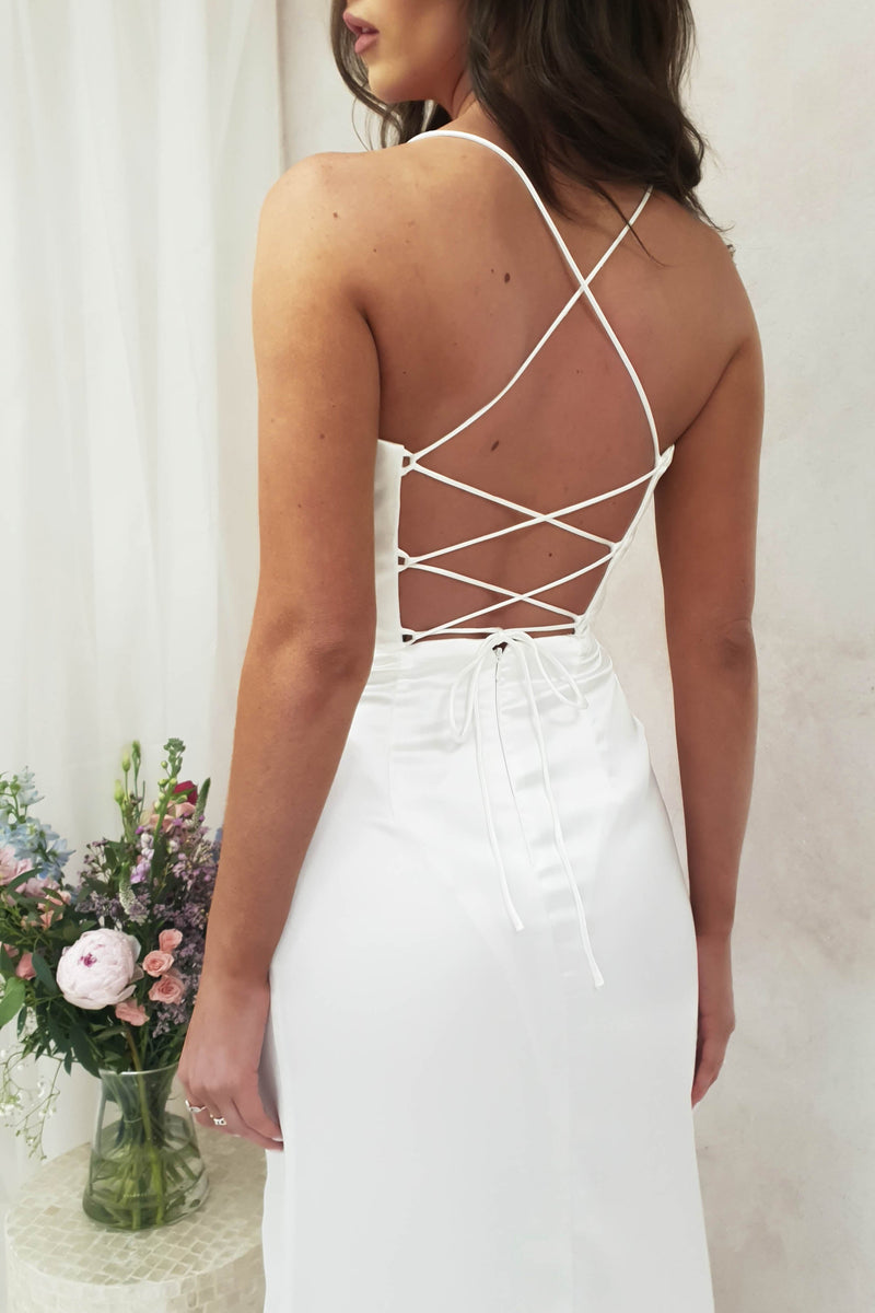 Cally High Slit Corset Gown | White