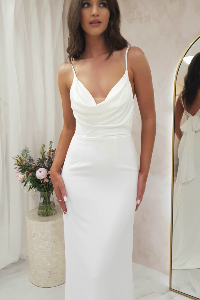 Denissa Long Bow Back Gown | White