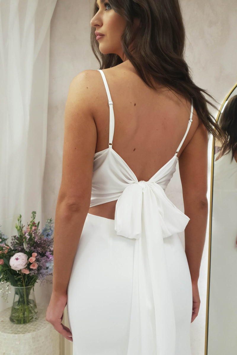Denissa Long Bow Back Gown | White