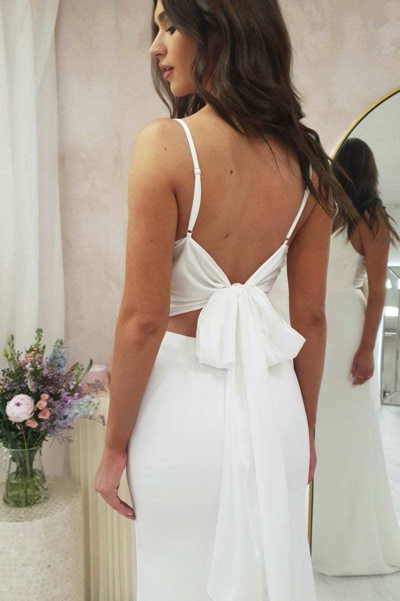 Denissa Long Bow Back Gown | White