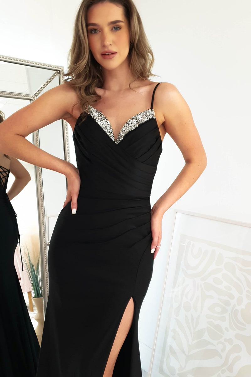 Zoulene Diamante Neckline Gown | Black