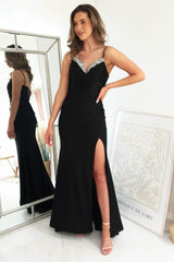 Zoulene Diamante Neckline Gown | Black