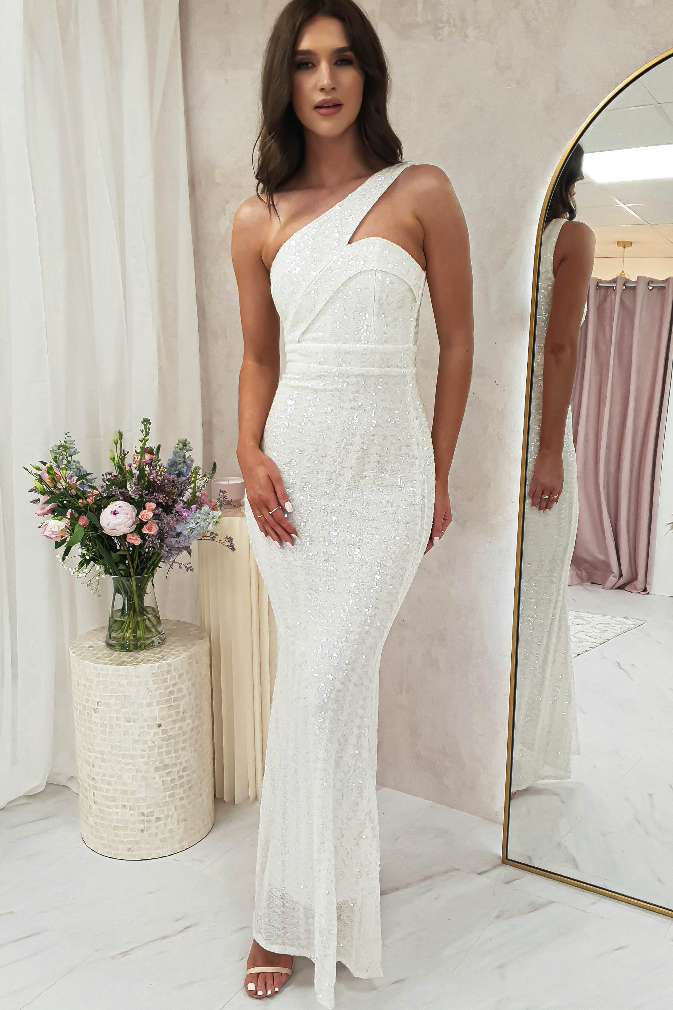 Chastine Sequin Gown | White