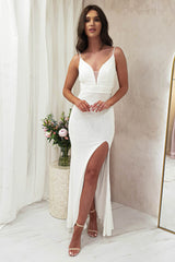 Kiana Sequin Beaded Back Gown | White