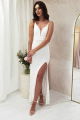 Kiana Sequin Beaded Back Gown | White