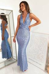 Caprice Sequin Maxi Gown | Slate Blue