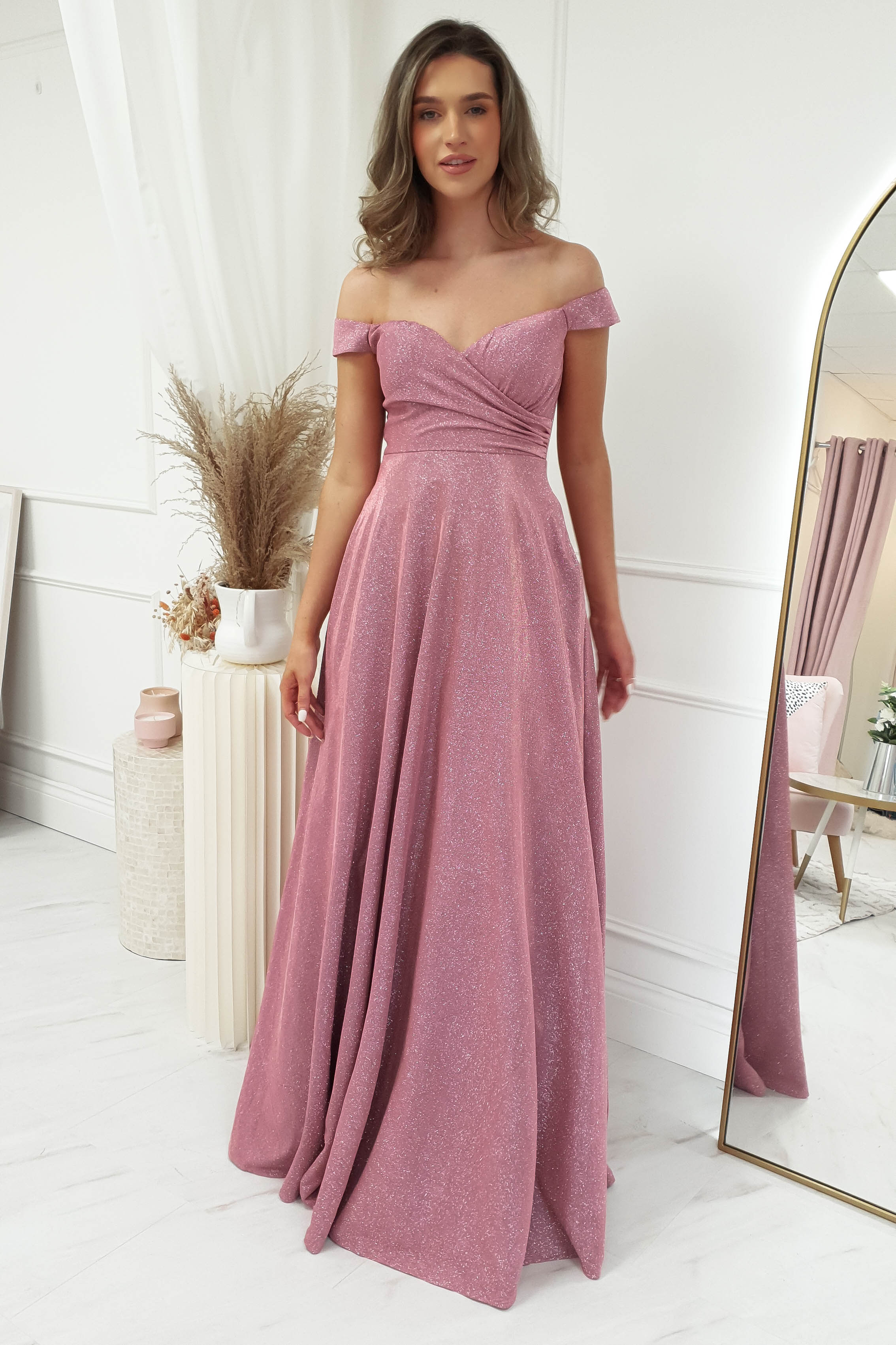 Kristen Glitter Detail Gown | Rose