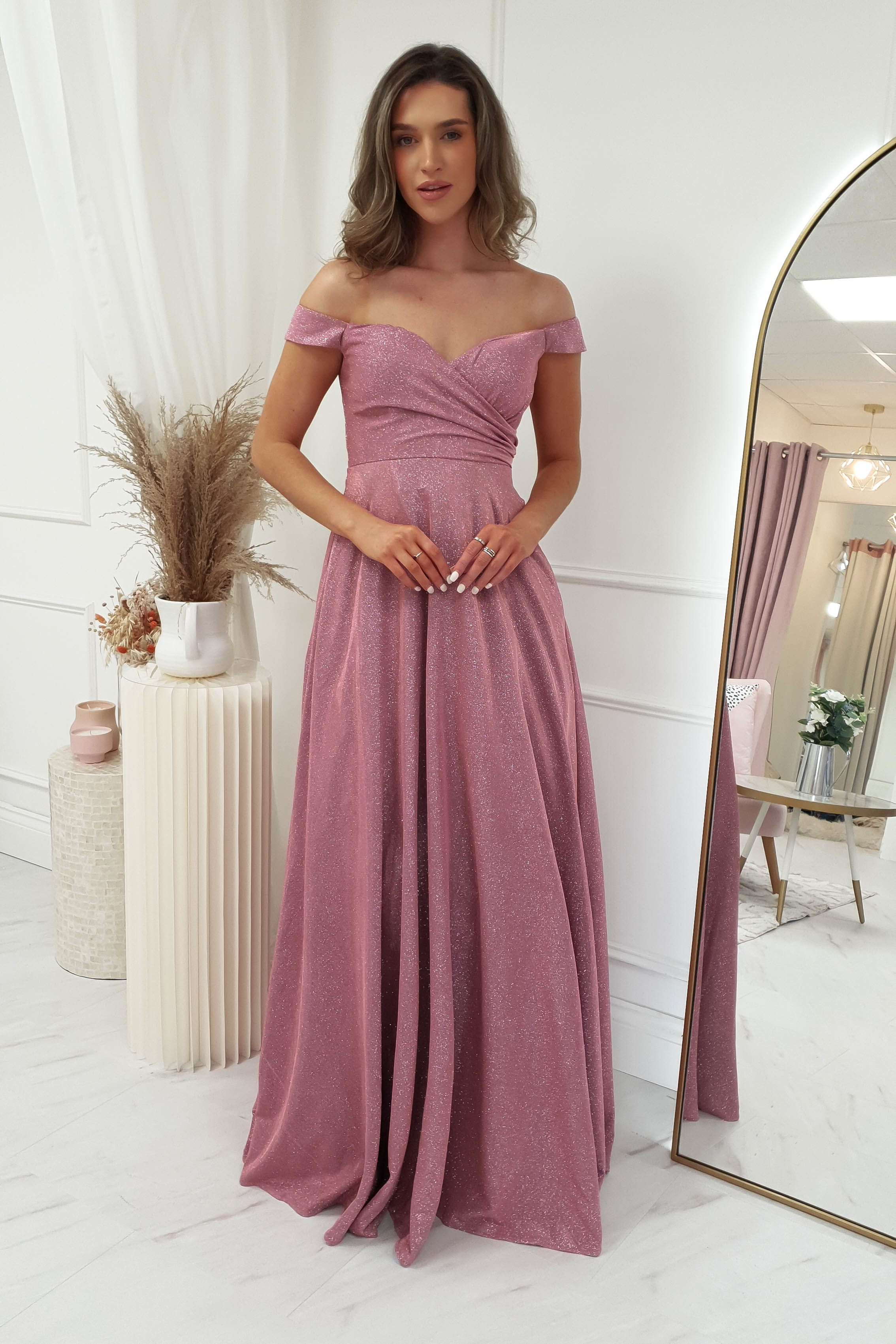 Kristen Glitter Detail Gown | Rose