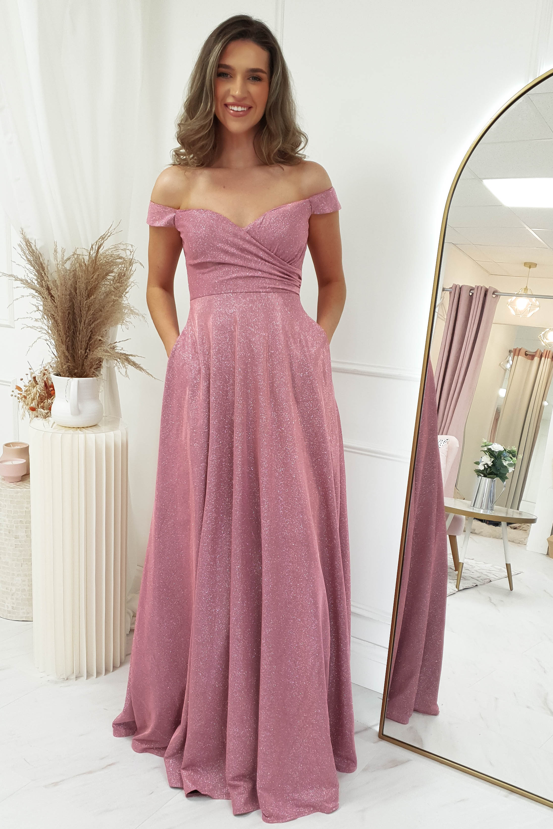 Kristen Glitter Detail Gown | Rose