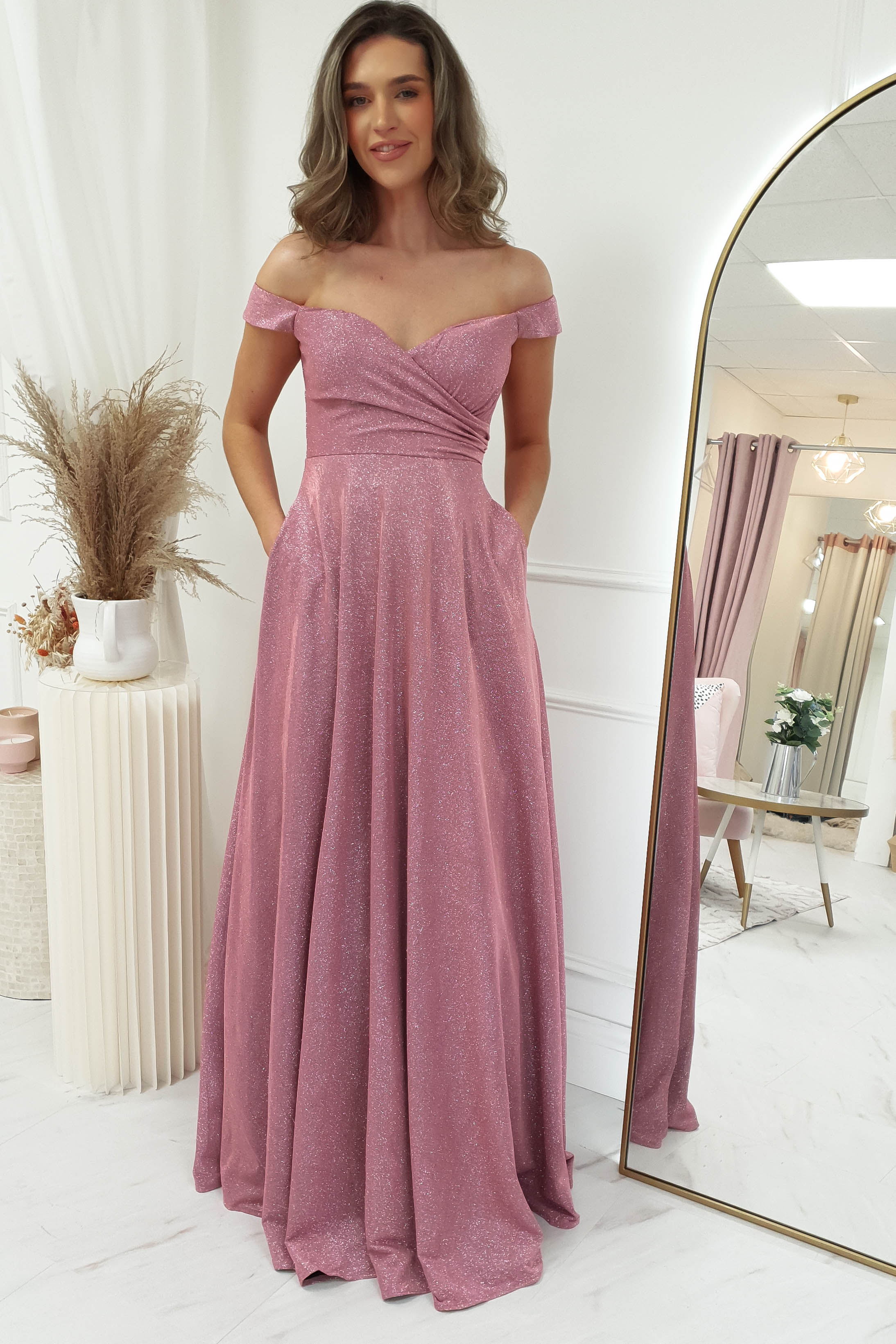 Kristen Glitter Detail Gown | Rose