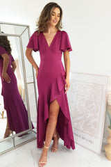 Sangria Silky Satin Maxi Dress | Plum
