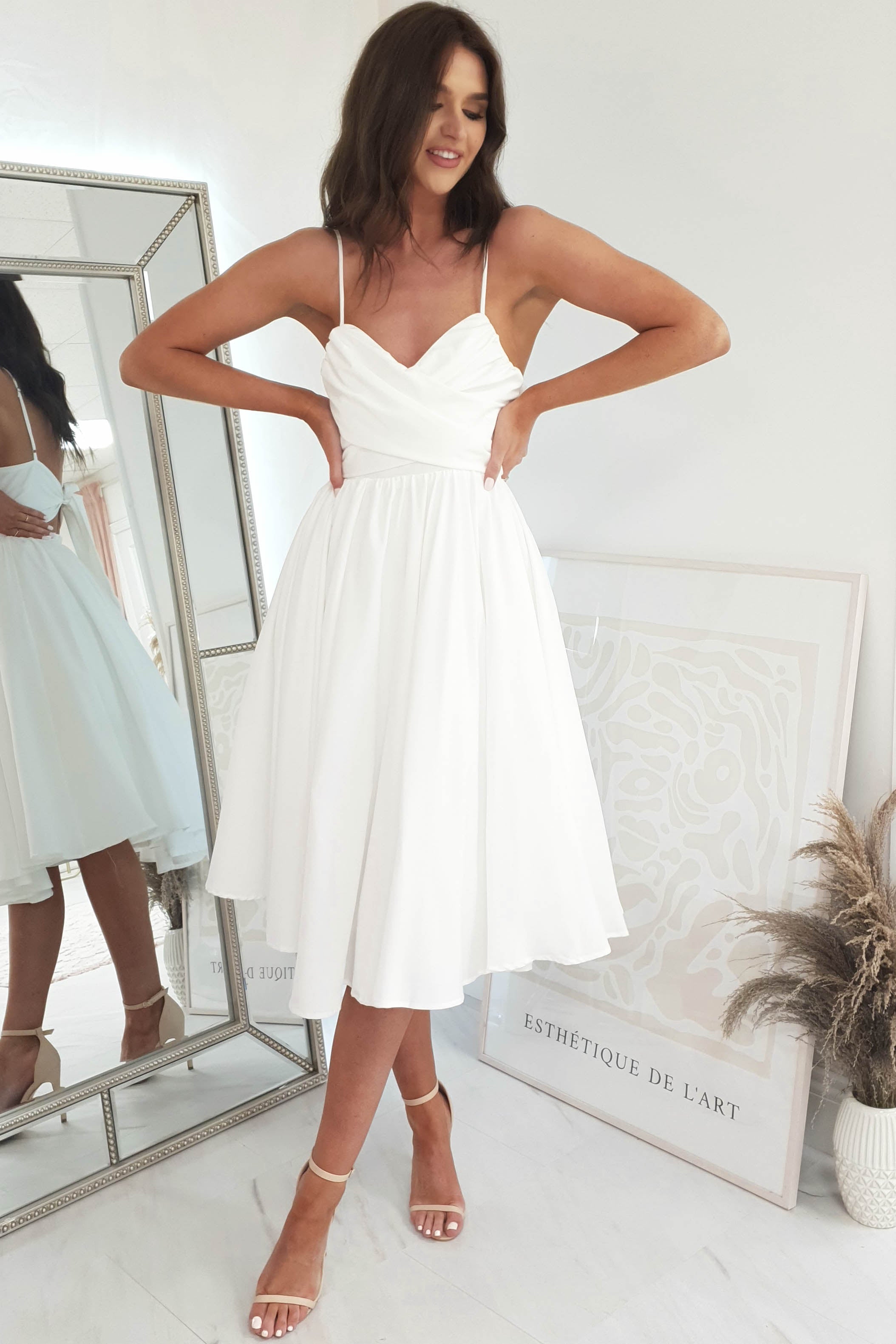 Erinna Skater Midi Dress | White | Oh Hello Clothing | XS (6)