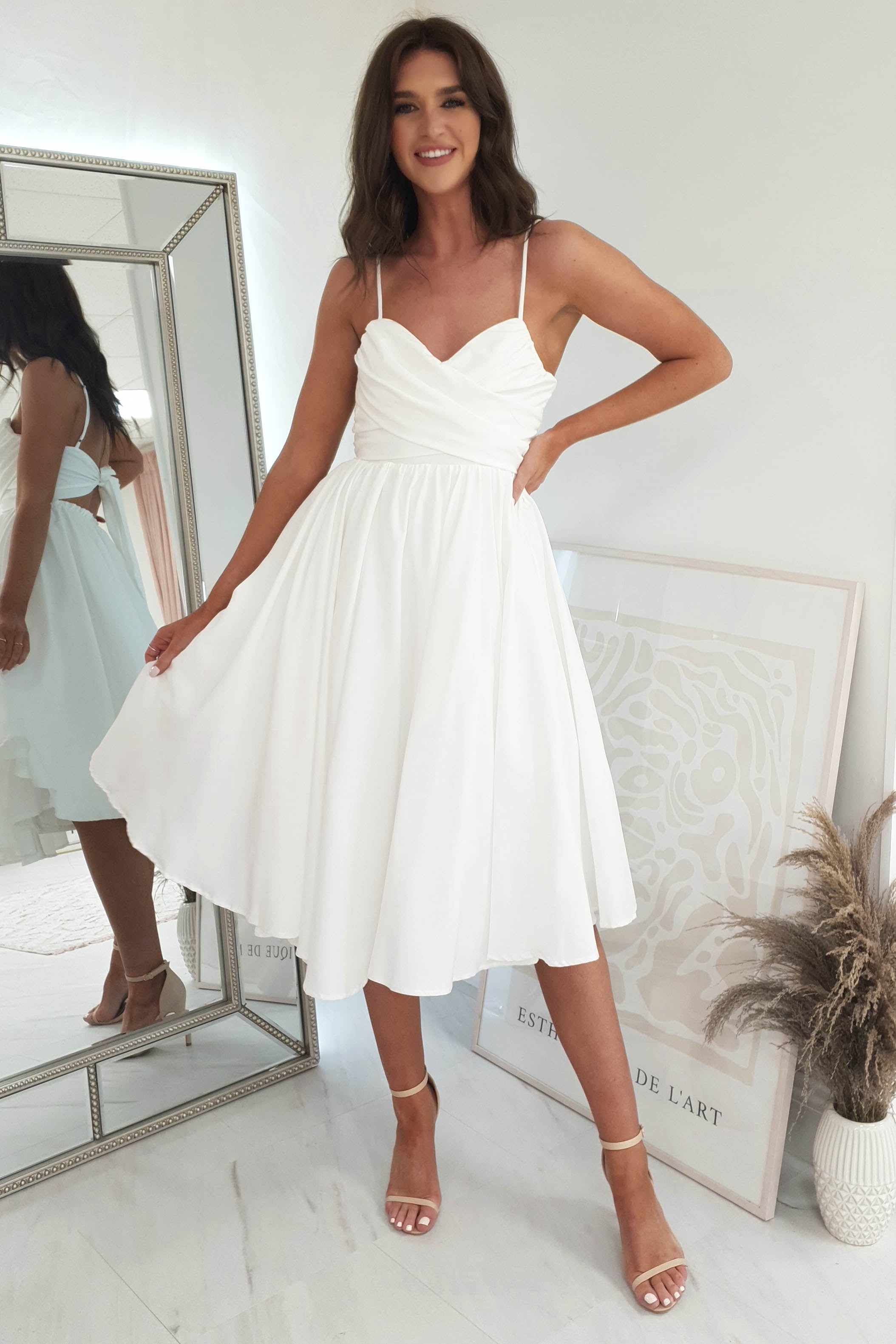 Erinna Skater Midi Dress | White | Oh Hello Clothing | XS (6)