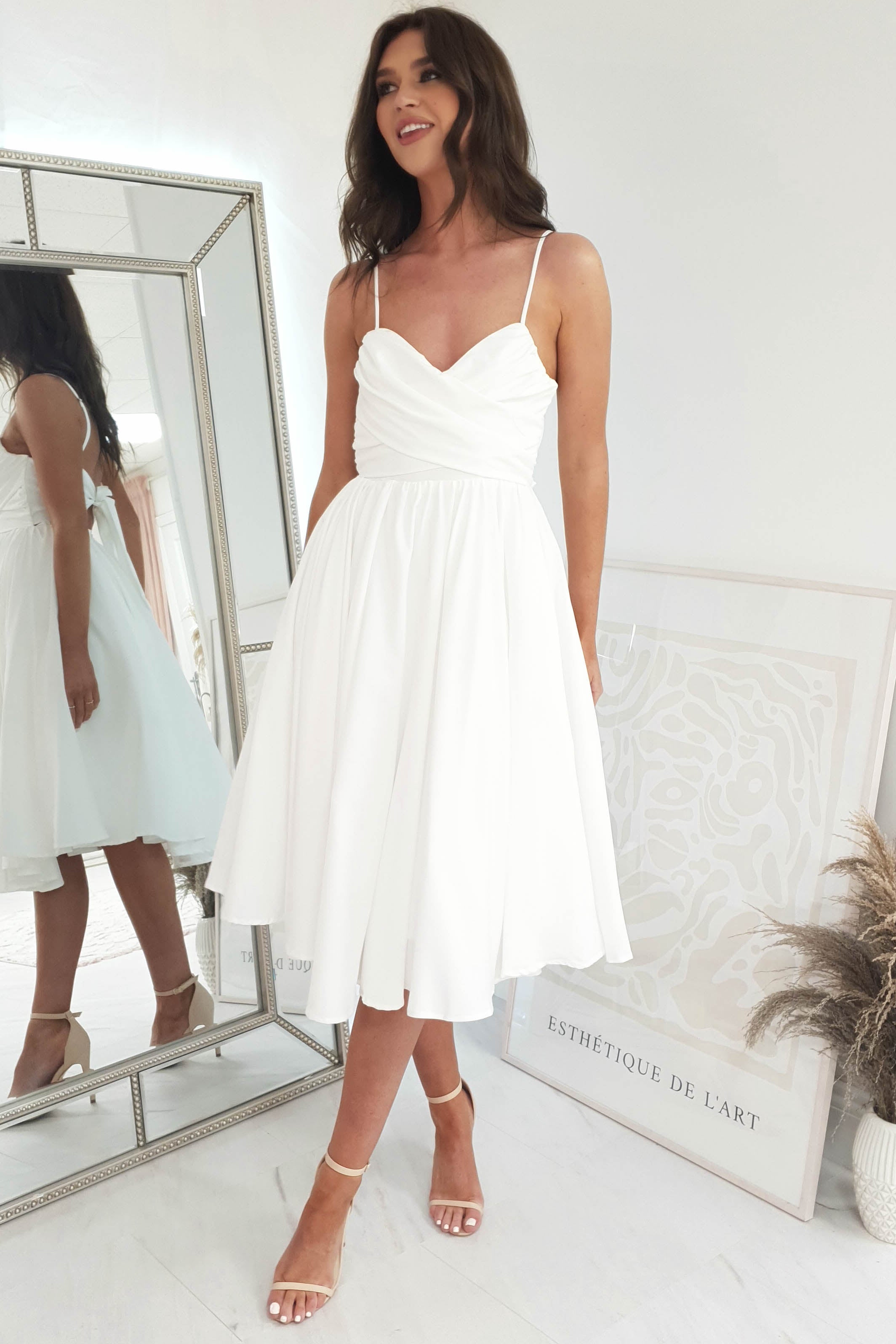 Erinna Skater Midi Dress | White | Oh Hello Clothing | XS (6)