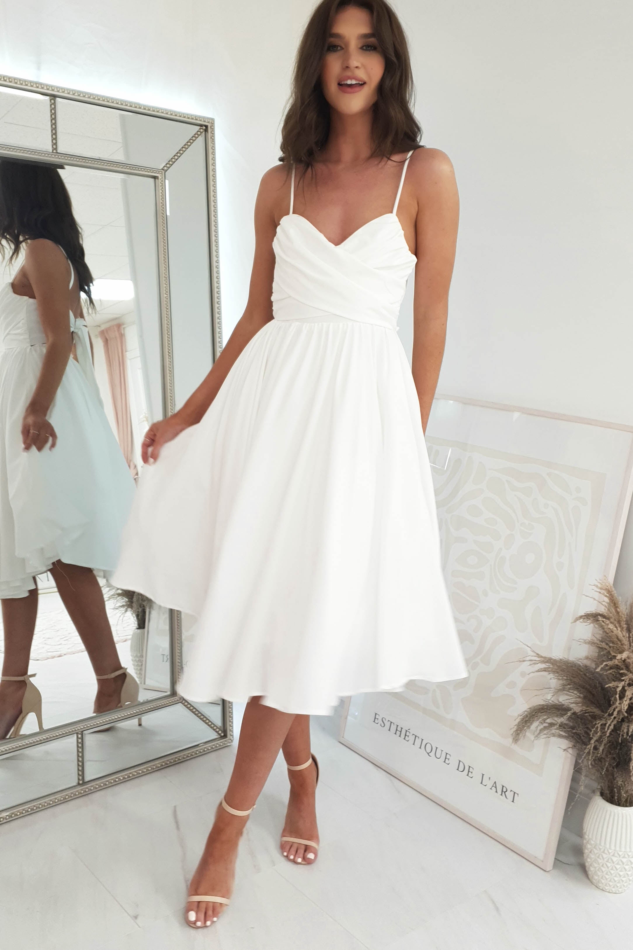 Erinna Skater Midi Dress | White | Oh Hello Clothing | XS (6)