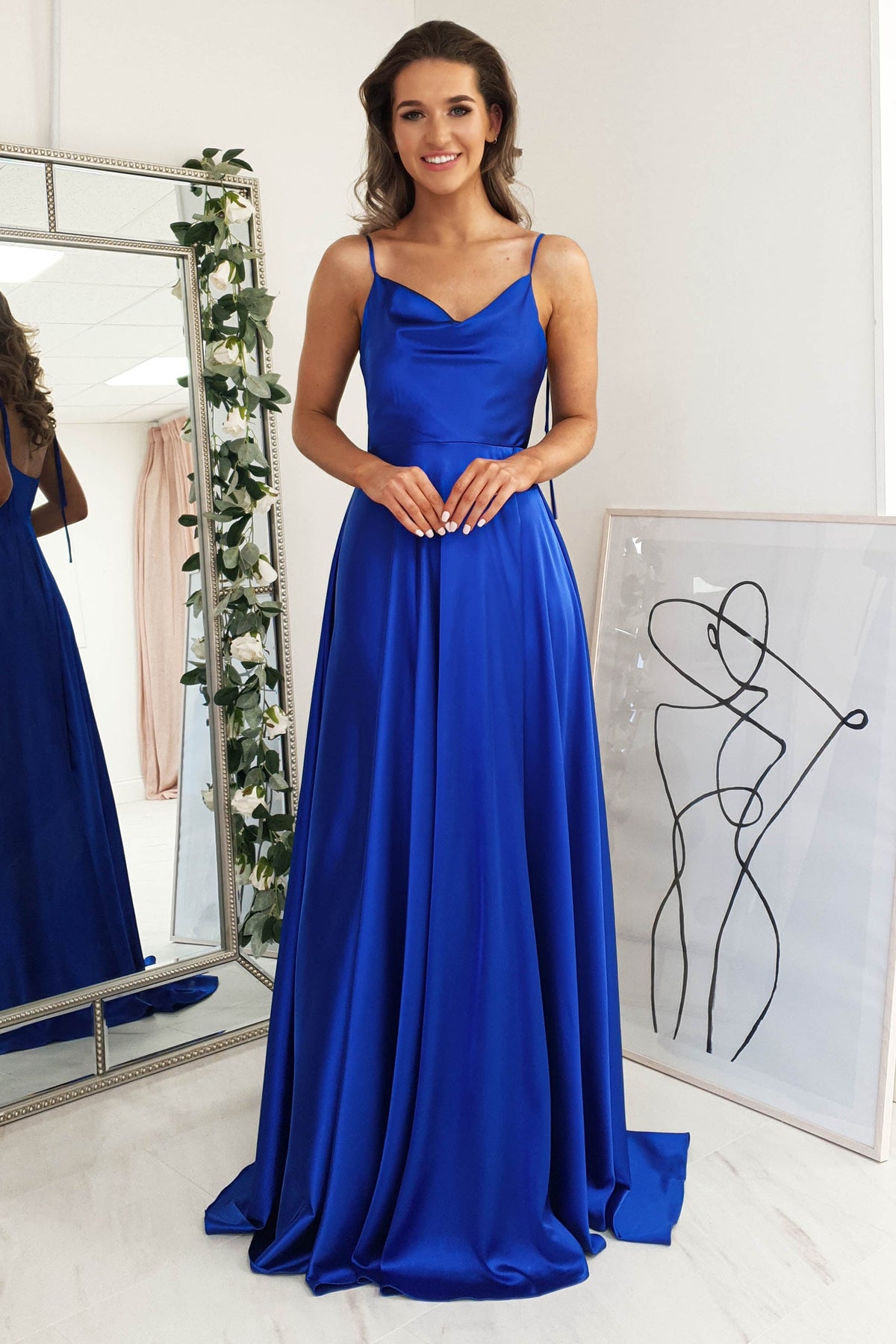 Anna Cowl Neckline Gown | Royal Blue-Oh Hello Clothing