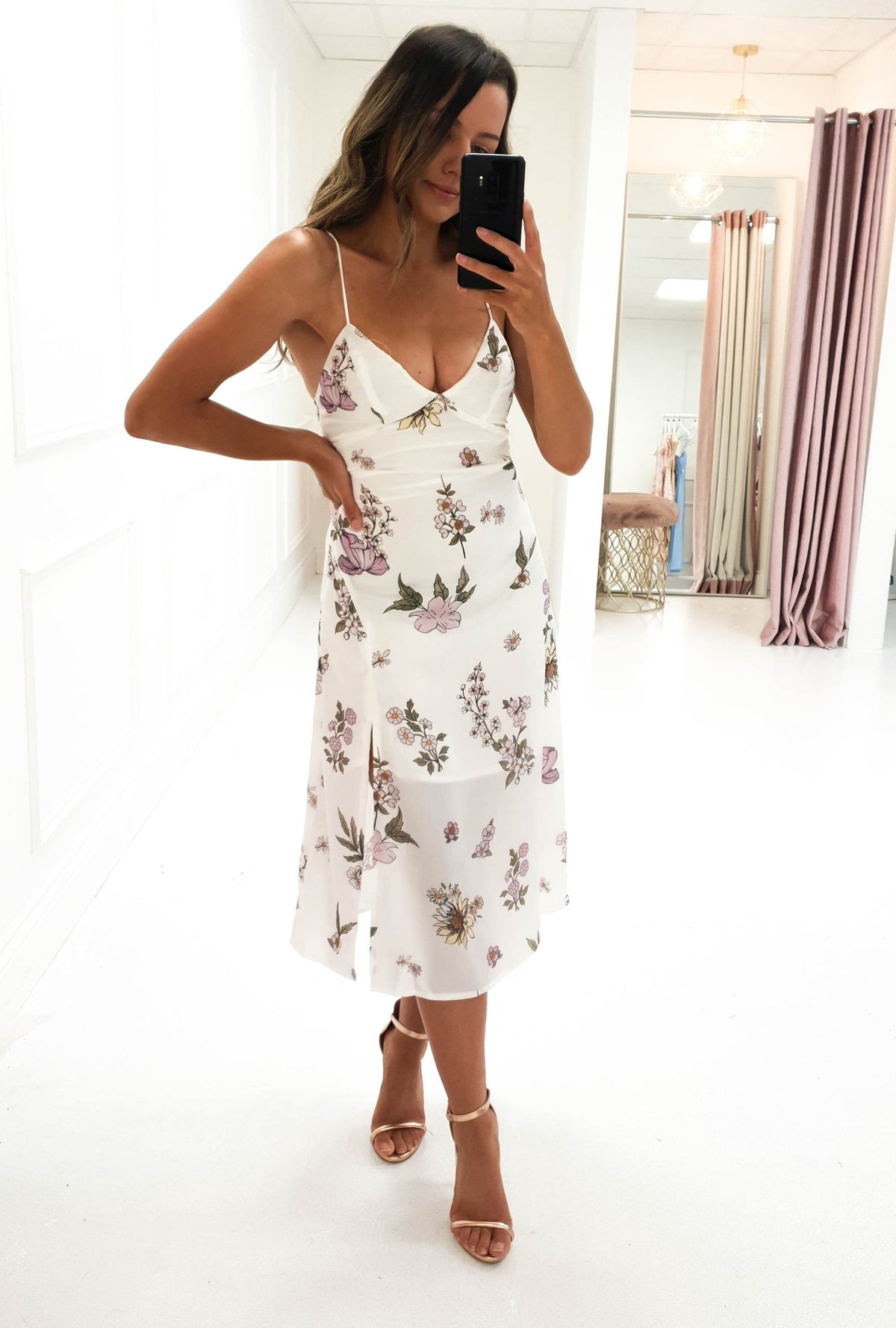 Dayna Floral Midi Dress-Oh Hello Clothing