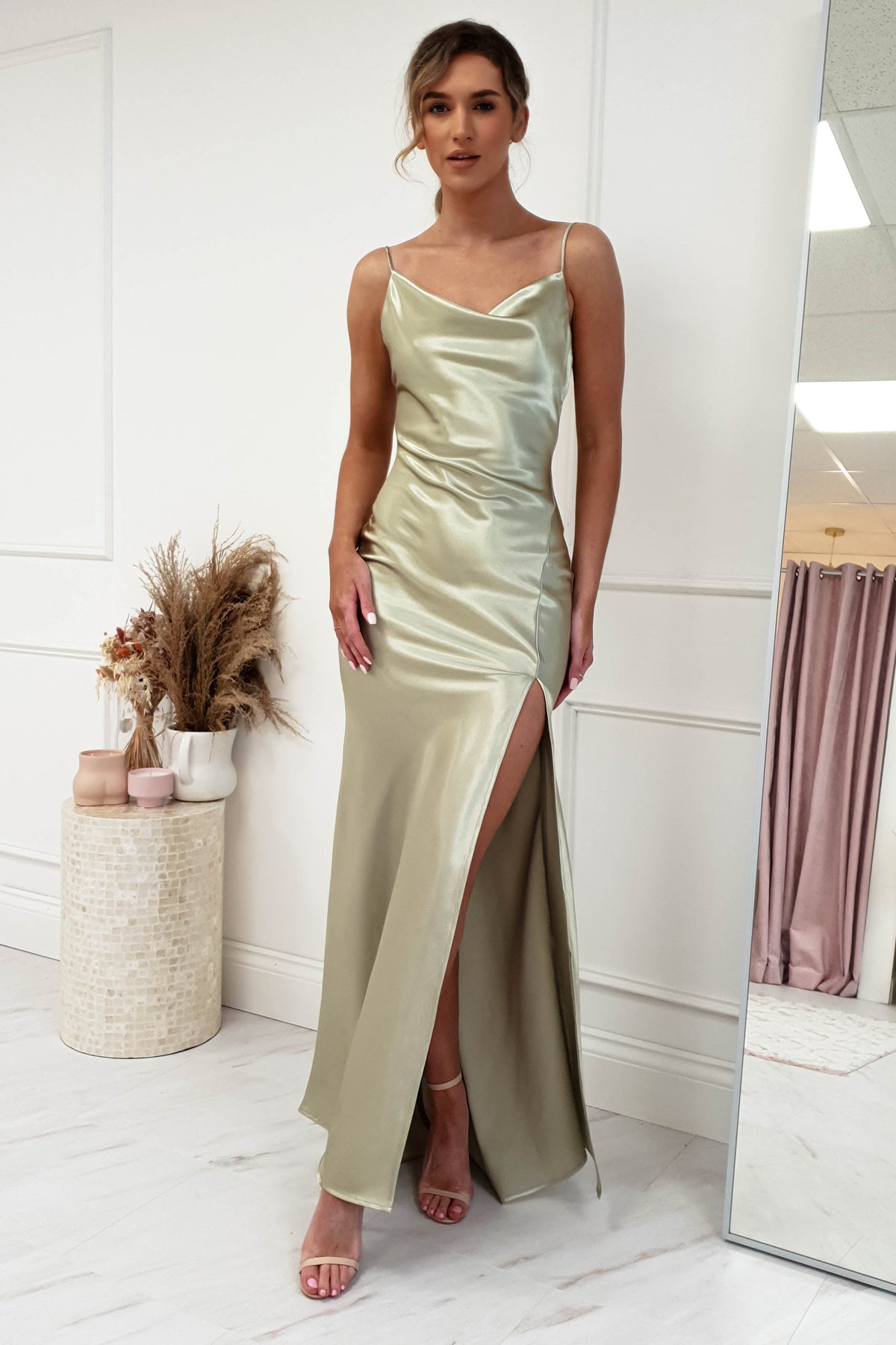 Love Silky Satin Gown | Sage Green-Oh Hello Clothing