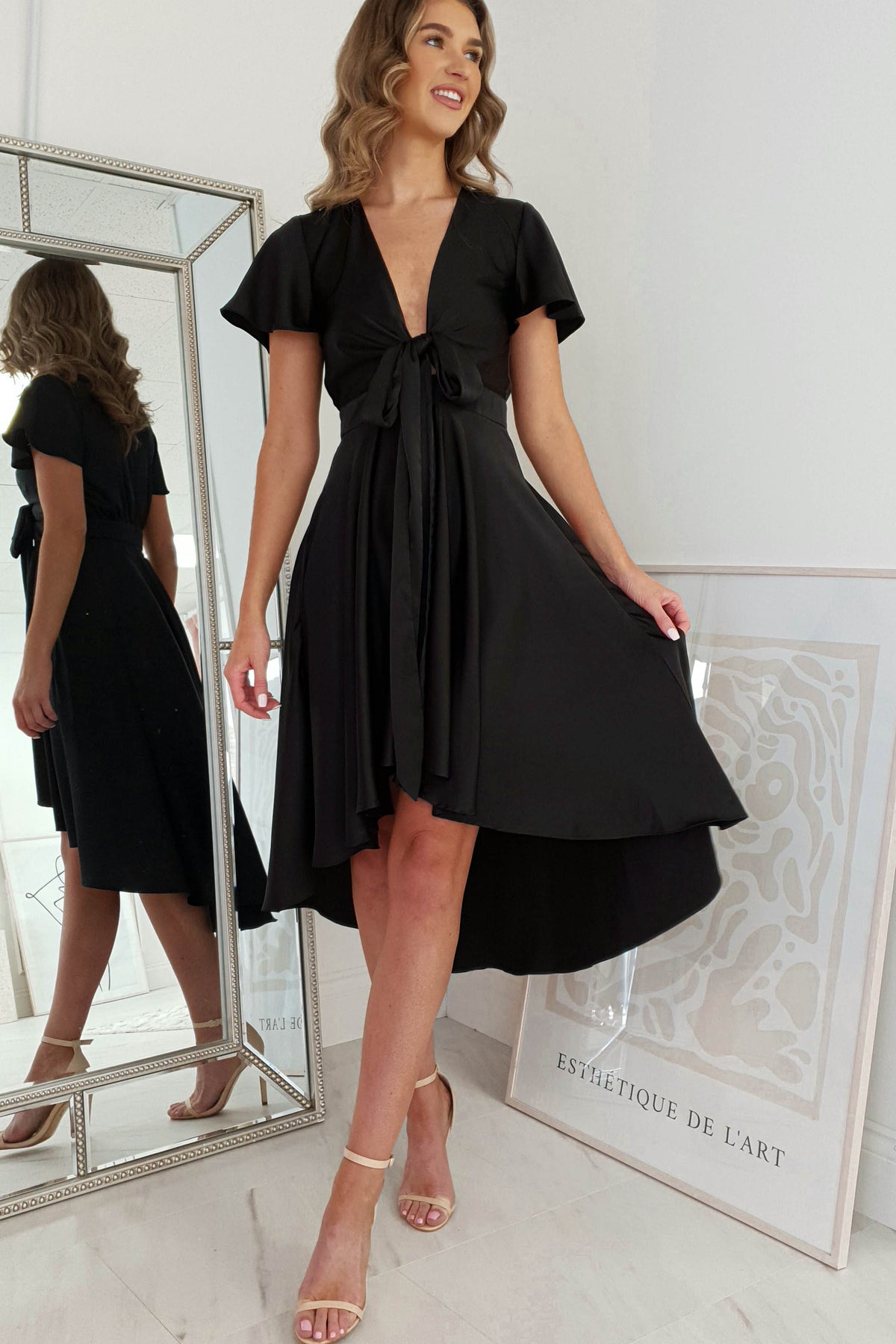 Maleri Satin Midi Dress | Black-Oh Hello Clothing