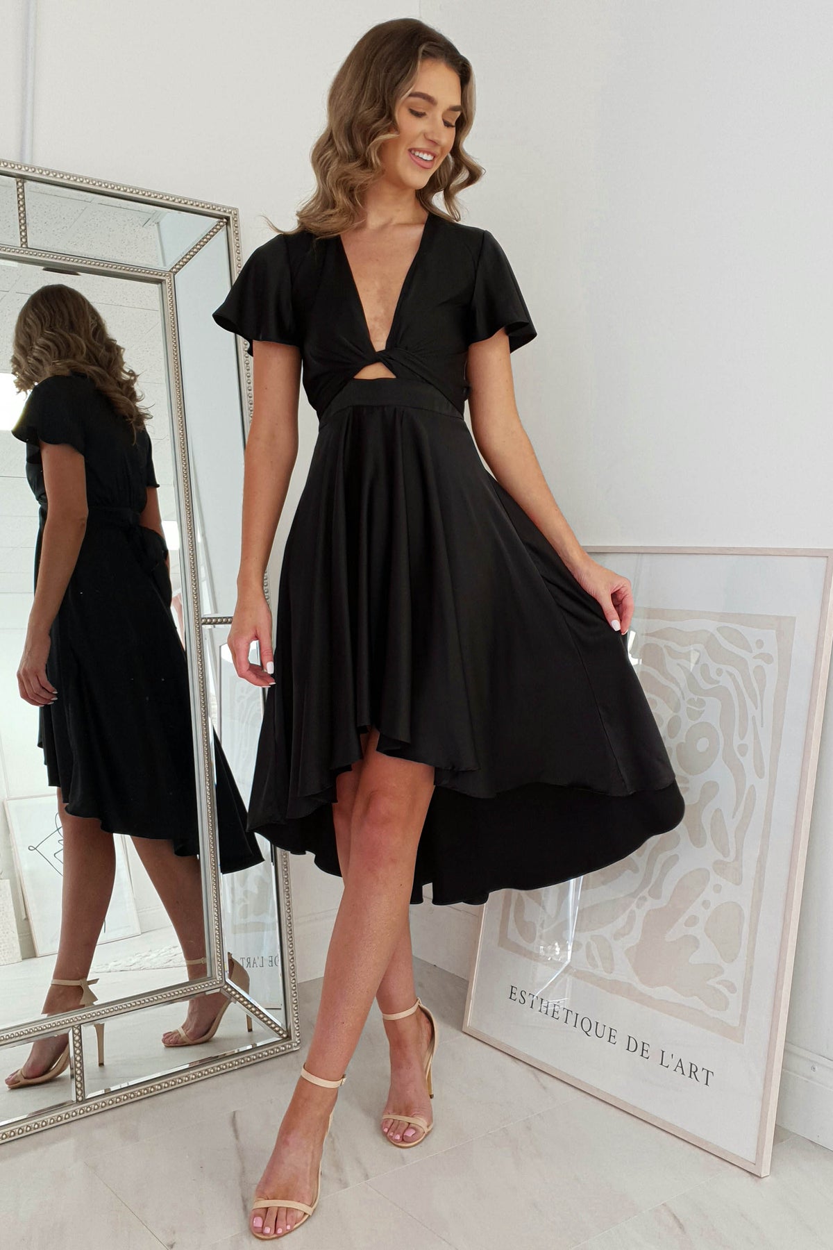 Maleri Satin Midi Dress | Black-Oh Hello Clothing