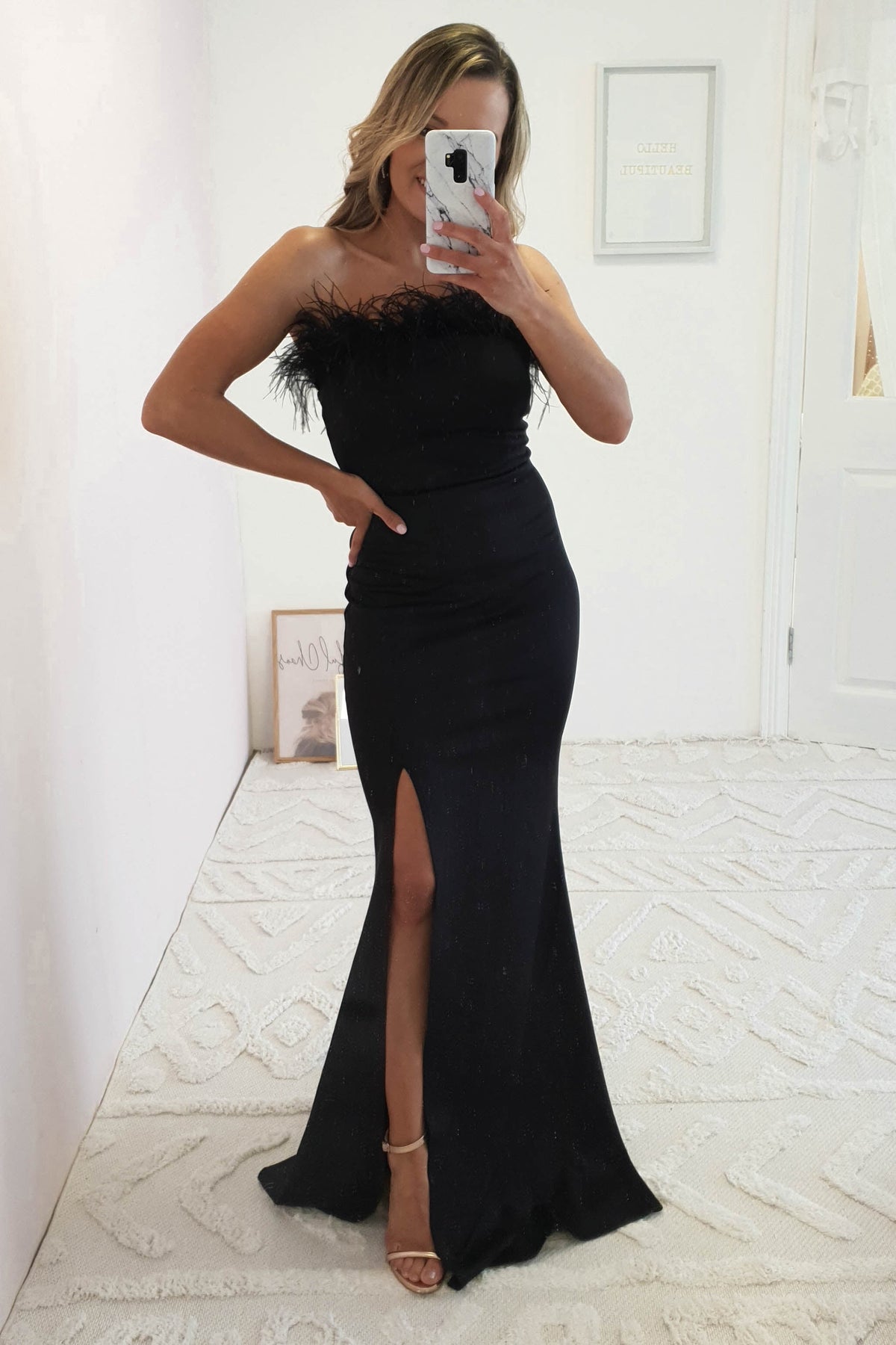 Nalani Feather Detail Gown | Black-Oh Hello Clothing