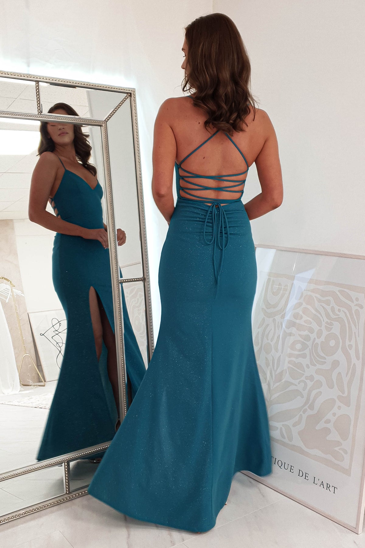 Saraid Glitter Gown | Teal-Oh Hello Clothing