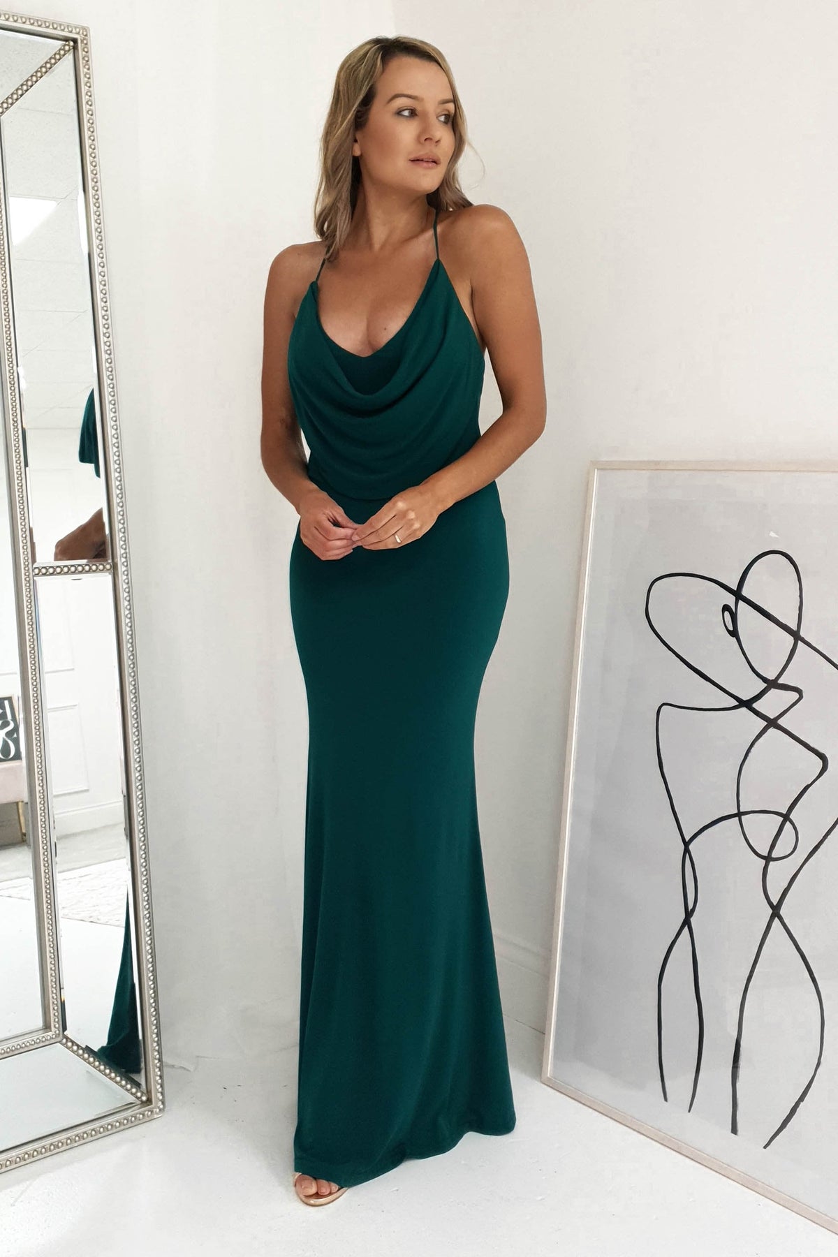 Skyfall Cowl Neckline Maxi | Forest Green-Oh Hello Clothing
