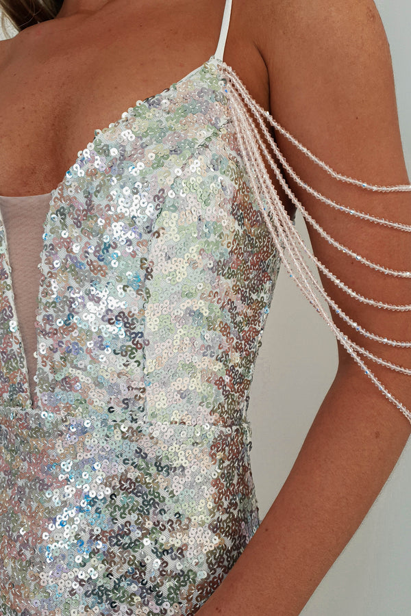 Adalina Sequin Gown | Silver Irisdescent