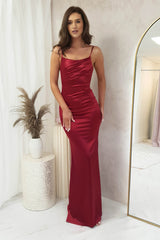 Adalyn Satin Gown | Berry Red