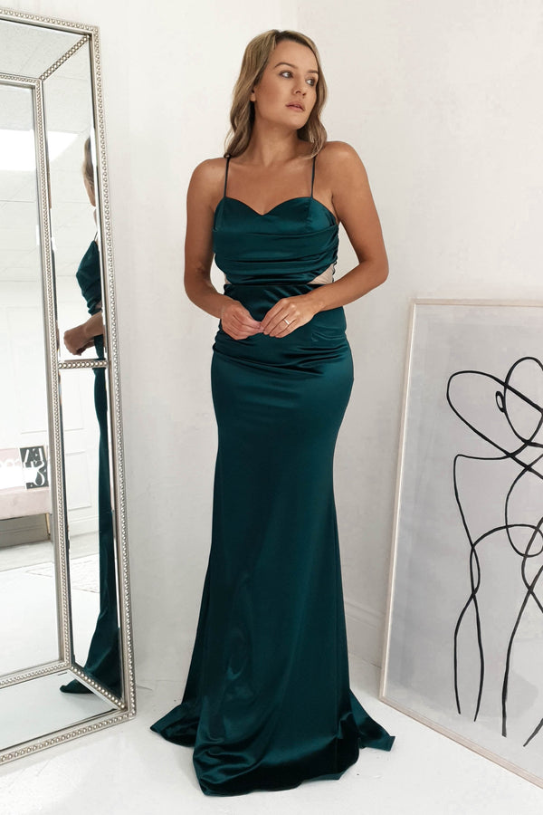 Addison Satin Gown | Emerald Green