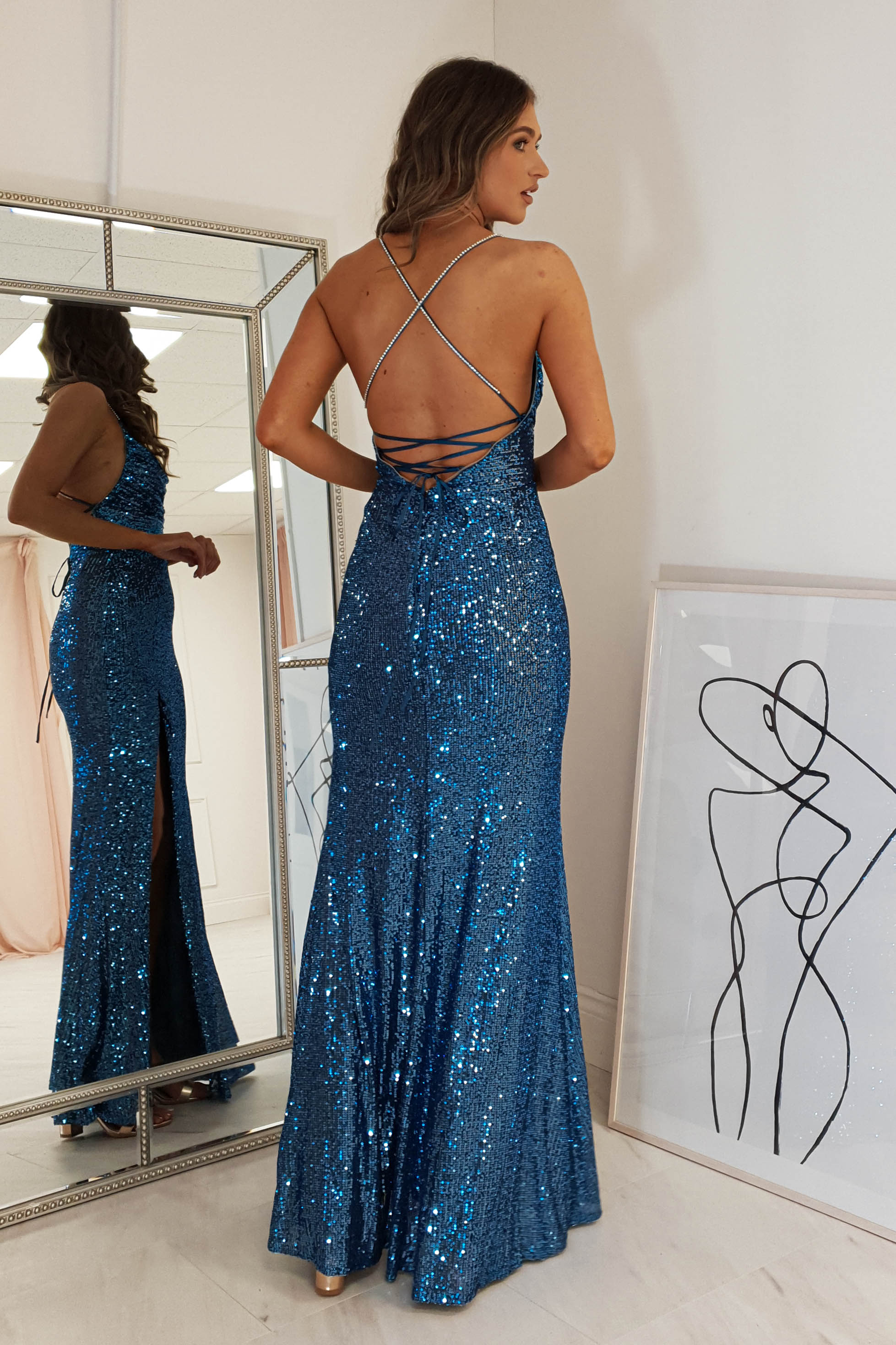 Alamour Pailletten Luxe Kleid | Lapisblau