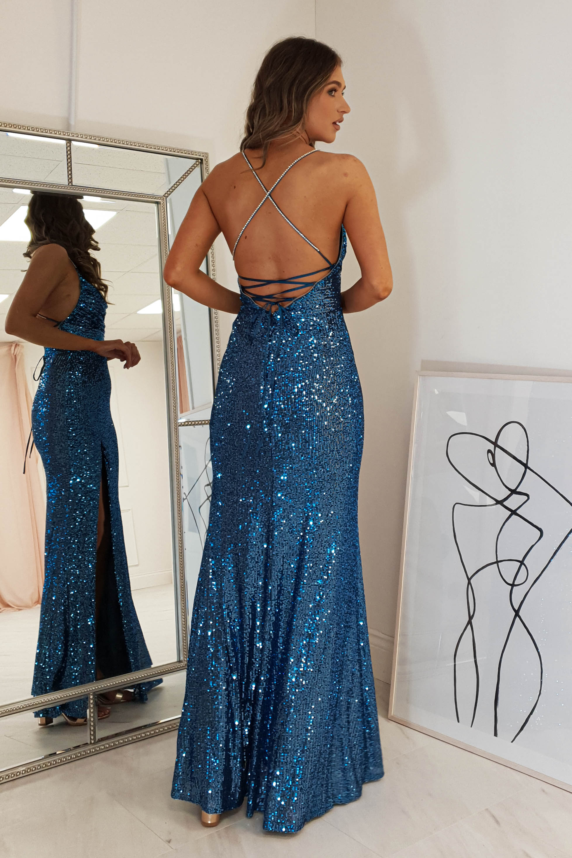 Navy blue sequin bridesmaid 2025 dresses