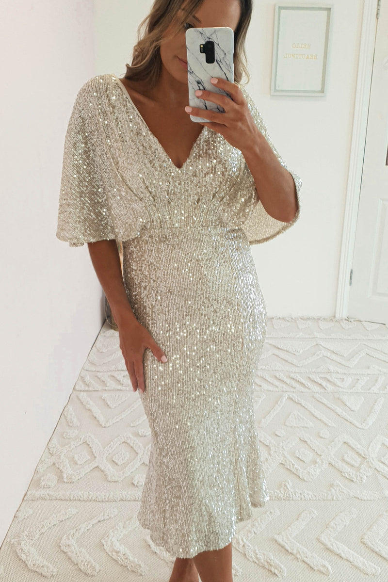Alvara Sequin Midi Dress | Champagne/Silver