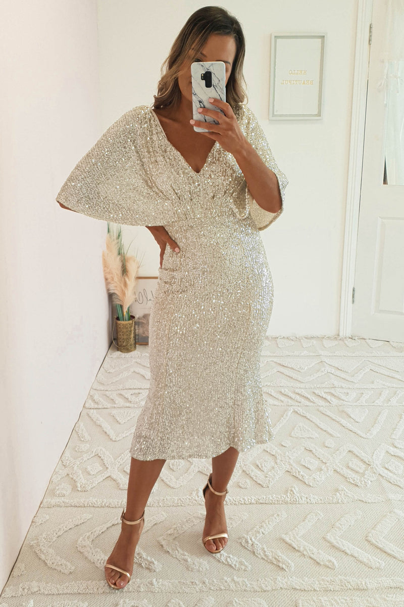 Alvara Sequin Midi Dress | Champagne/Silver